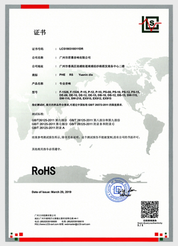 ROHS certificate